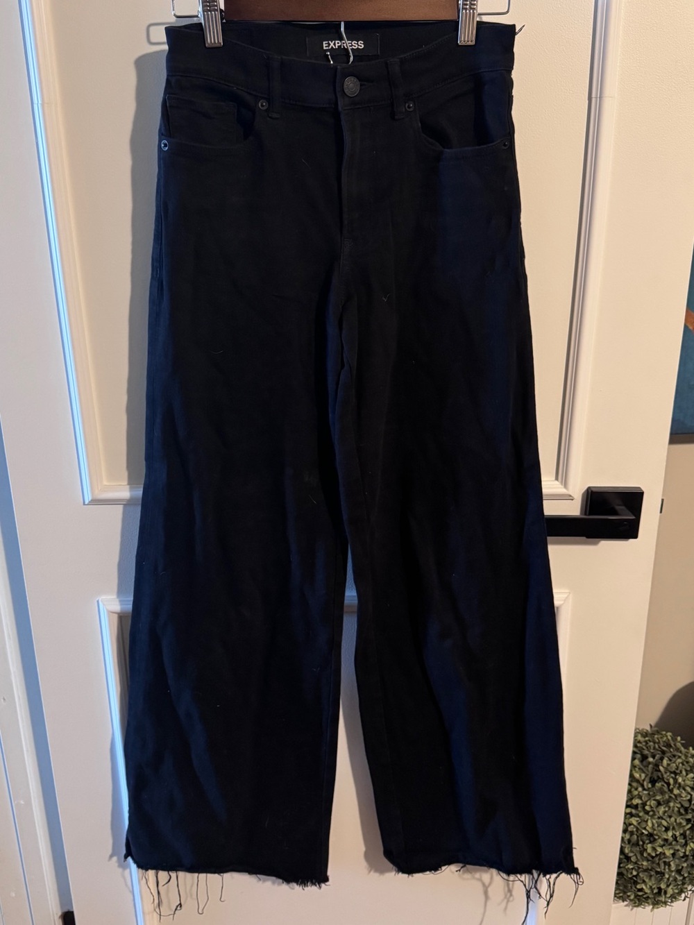Express Black High-Rise Super Wide-Leg Jeans with Frayed Hem